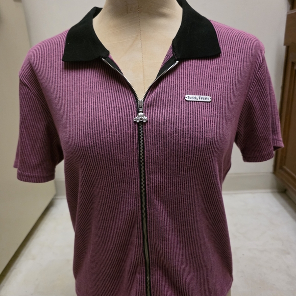 Teddy Fresh Retro Zip-Up Polo Shirt - Picture 1 of 5